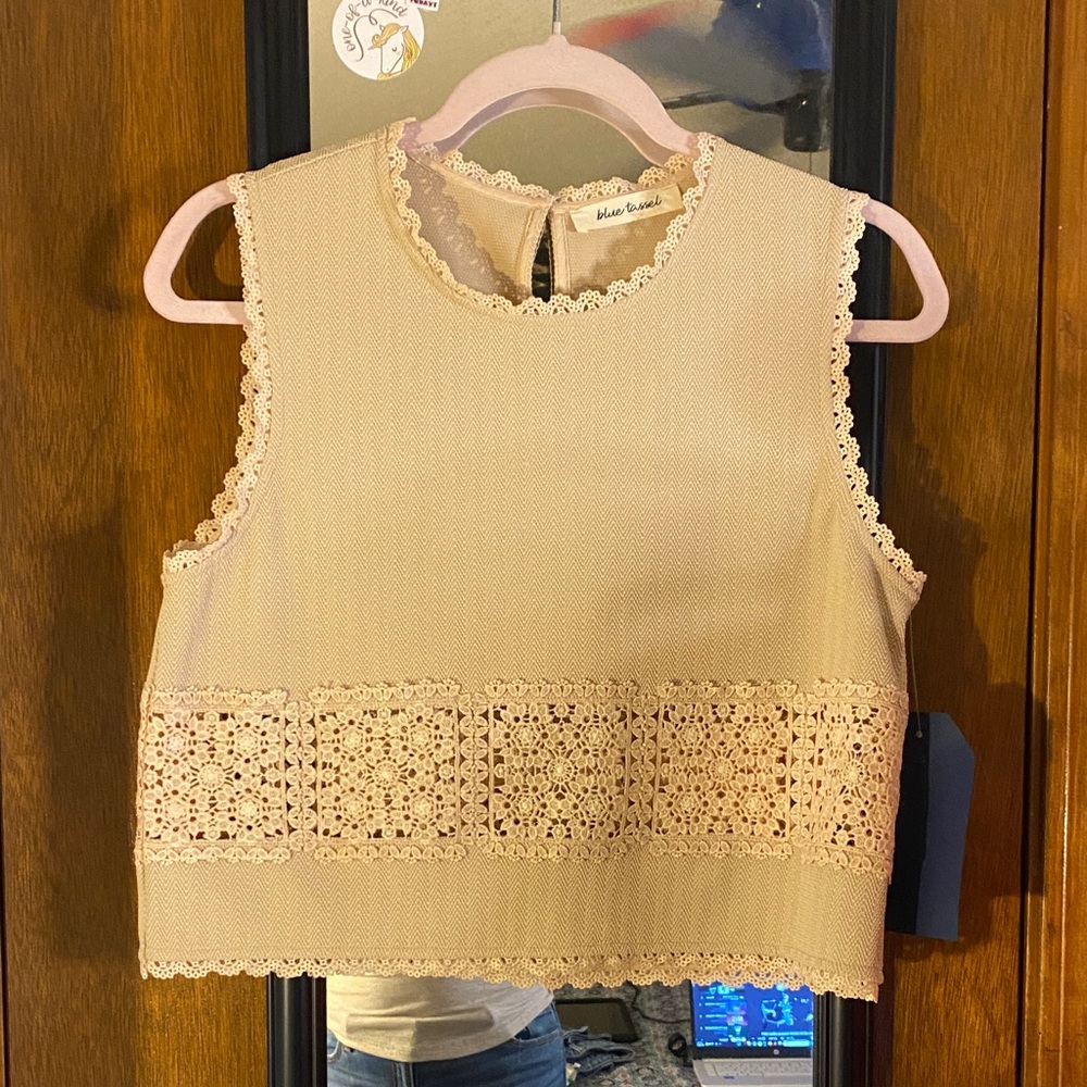 Madewell Cream Lace Detail Sleeveless Blouse